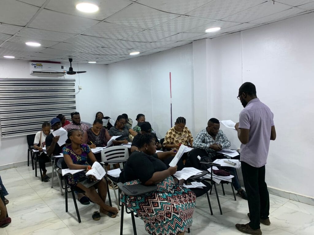 Students attending IELTS preparation classes at AE CONSULT in Egbeda, Lagos.
